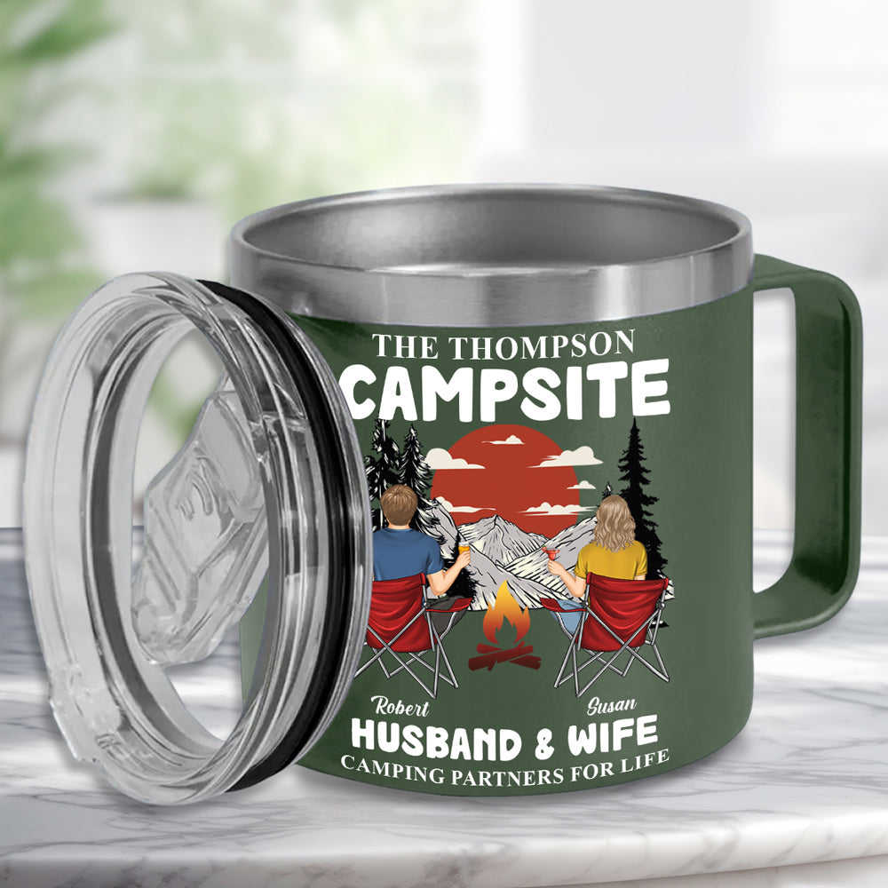 Camping Partners - Personalized Custom 14oz Stainless Steel Tumbler With Handle