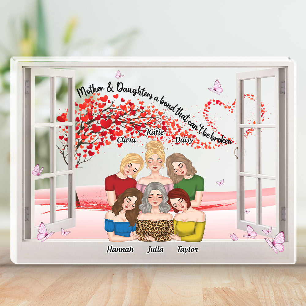 Mother Daughters And Red Heart - Personalized Custom Acrylic Plaque