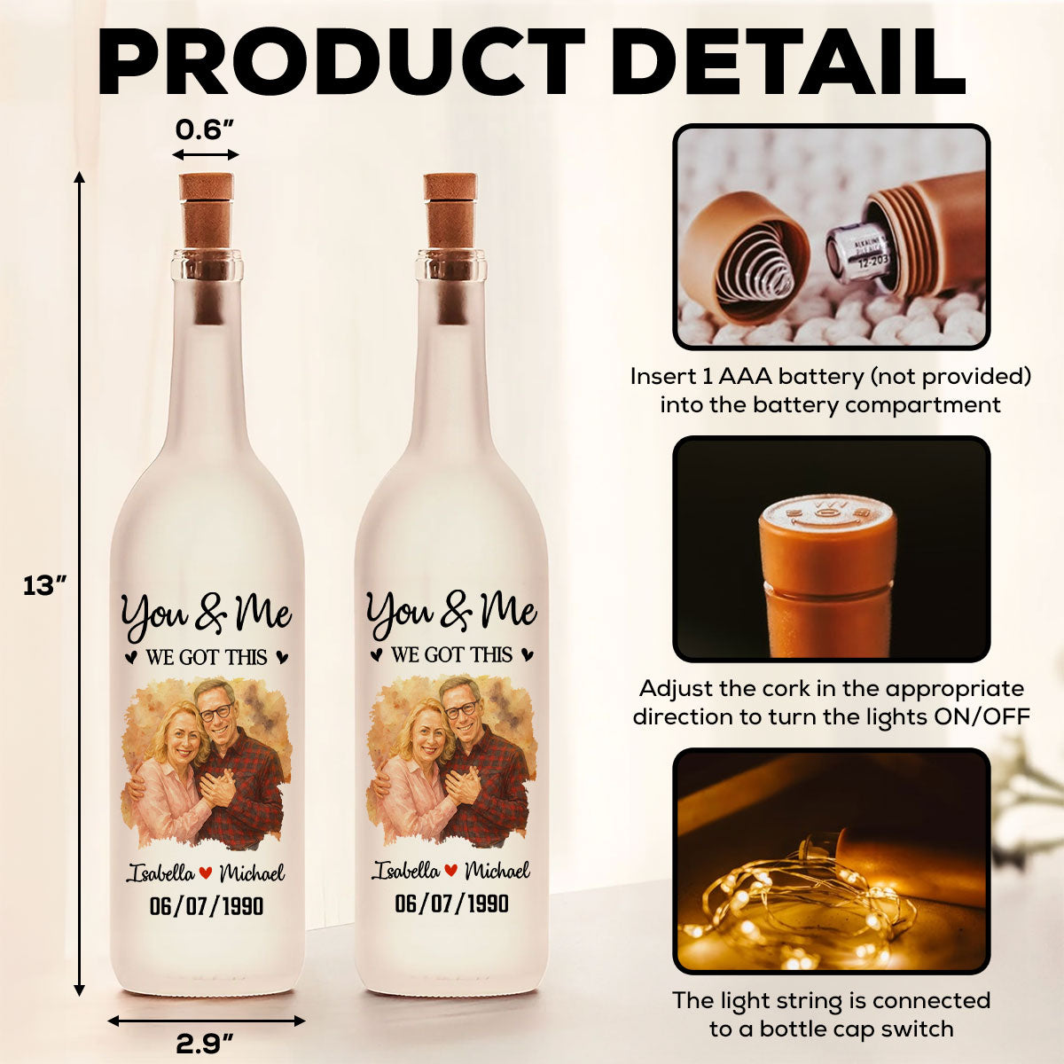 You And Me - Personalized Custom Bottle Lamp