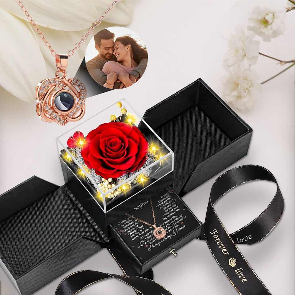 I Love You Always - Personalized Custom Preserved Rose With Projection Necklace
