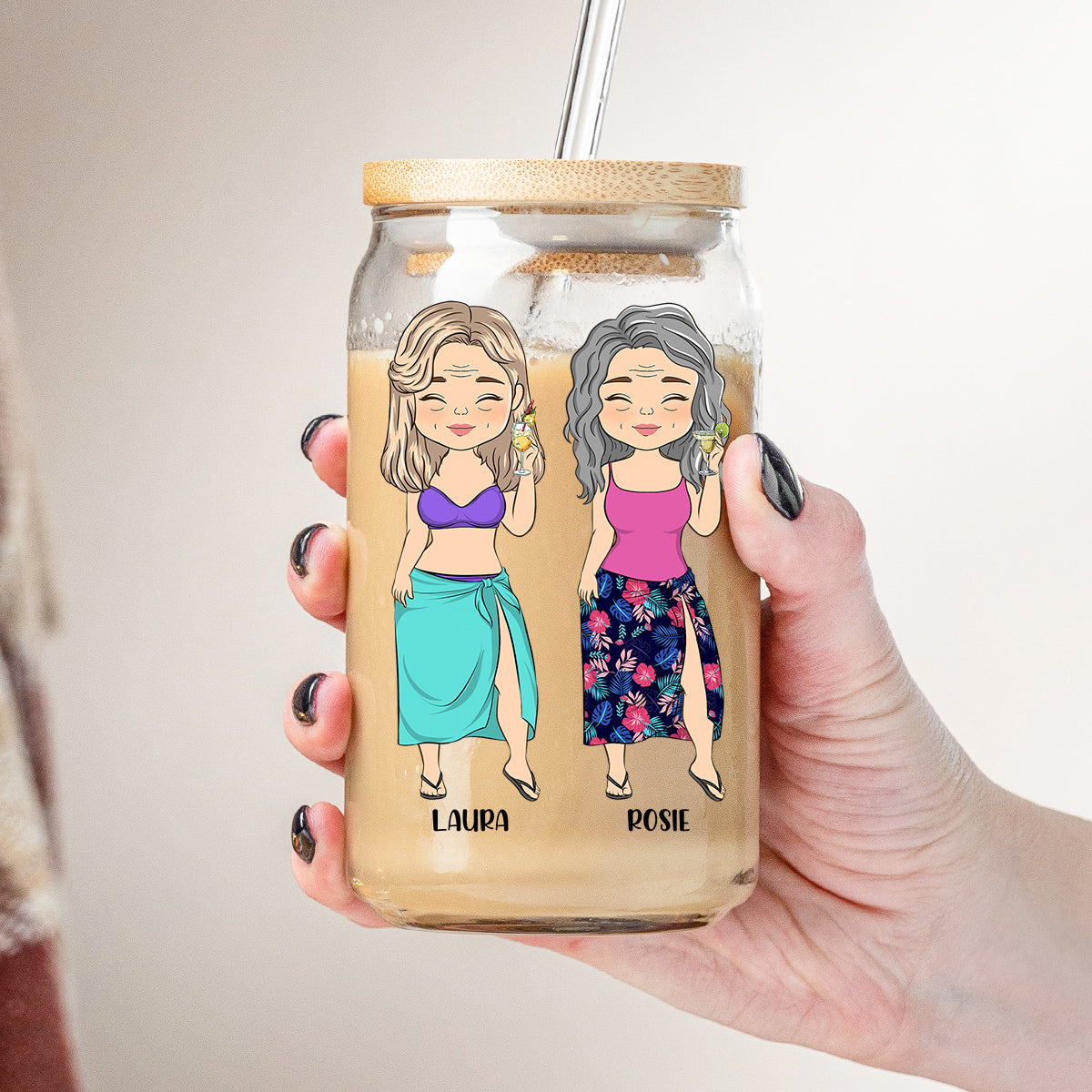 Beaches Booze And Besties - Personalized Custom Glass Can