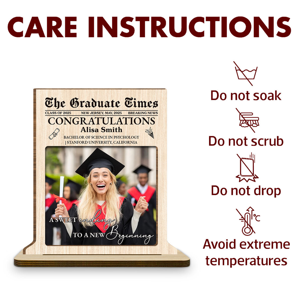 The Graduate Times - Personalized Custom 2-Layer Wood Plaque With Flat Base