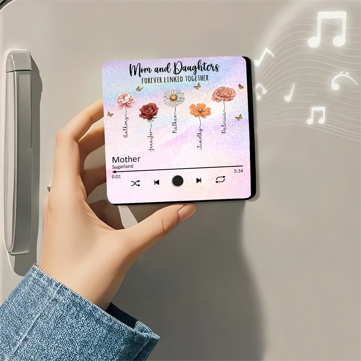 Mom And Daughters Forever Linked Together - Personalized Custom Music Fridge Magnet