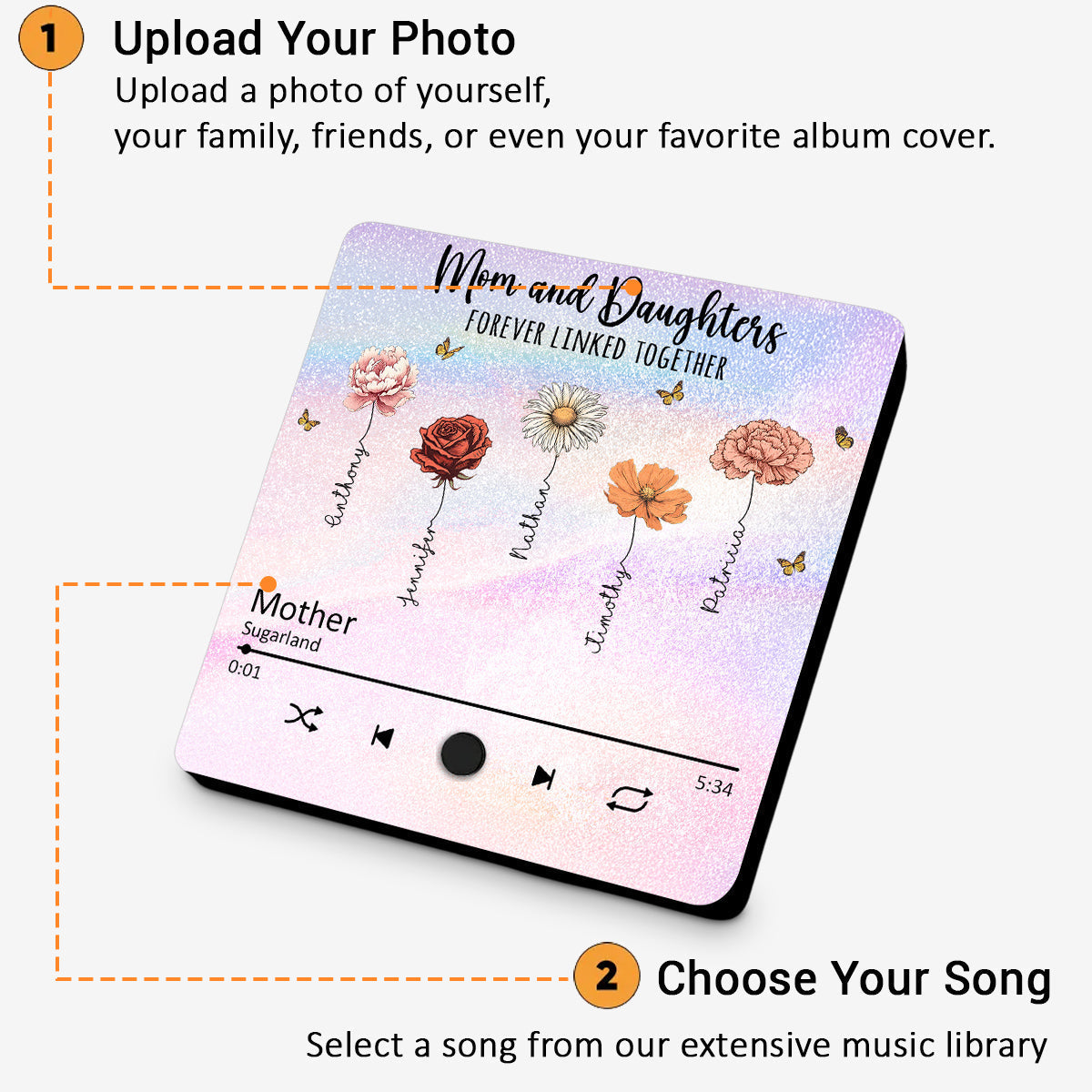 Mom And Daughters Forever Linked Together - Personalized Custom Music Fridge Magnet