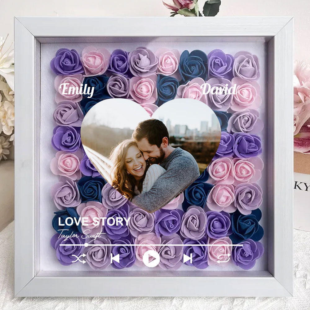 Custom Couple Photo And Favorite Song - Personalized Custom Flower Shadow Box