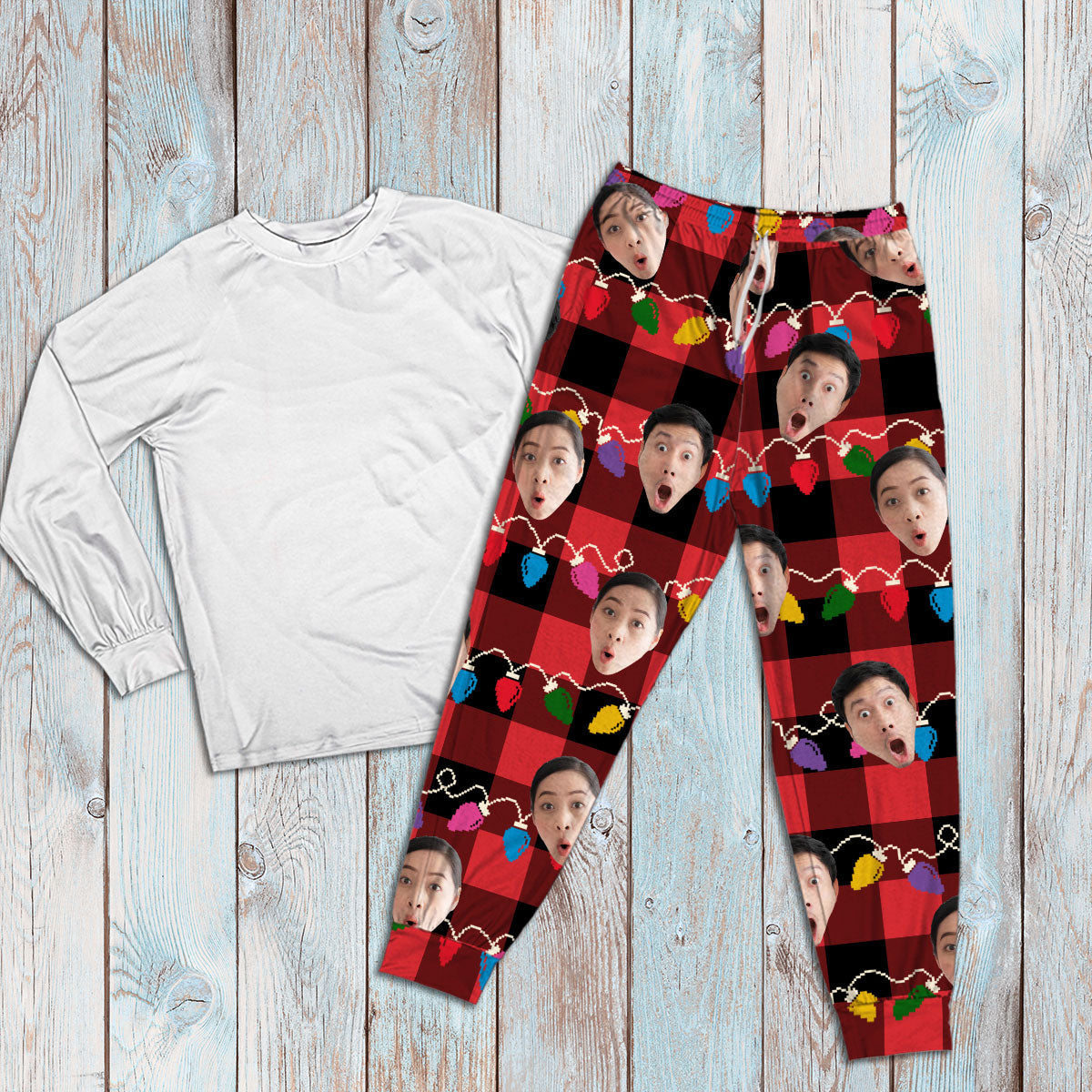 Custom Photo Family Besties Couple Grandkids Dogs & Cats Merry Christmas - Personalized Custom Pajama Pants
