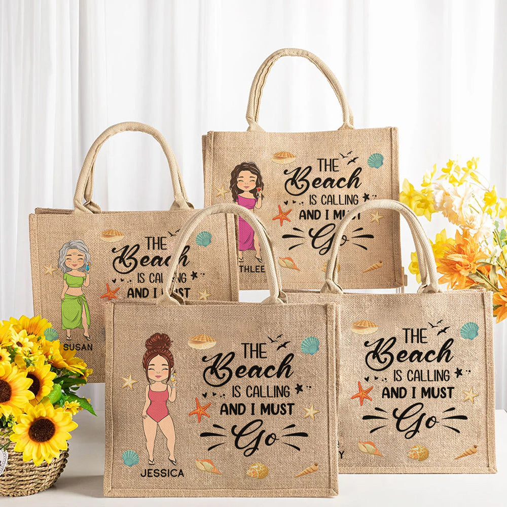 The Beach Is Calling And I Must Go - Personalized Custom Jute Tote Bag