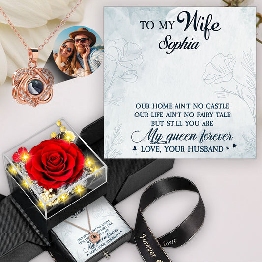 My Queen Forever - Personalized Custom Preserved Rose With Projection Necklace