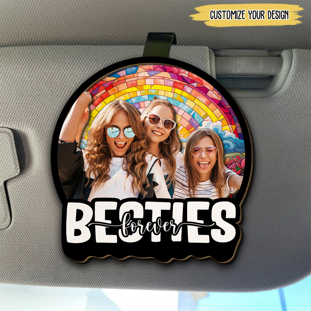 Besties Sitting Together Version Photo - Personalized Custom Car Visor Clip