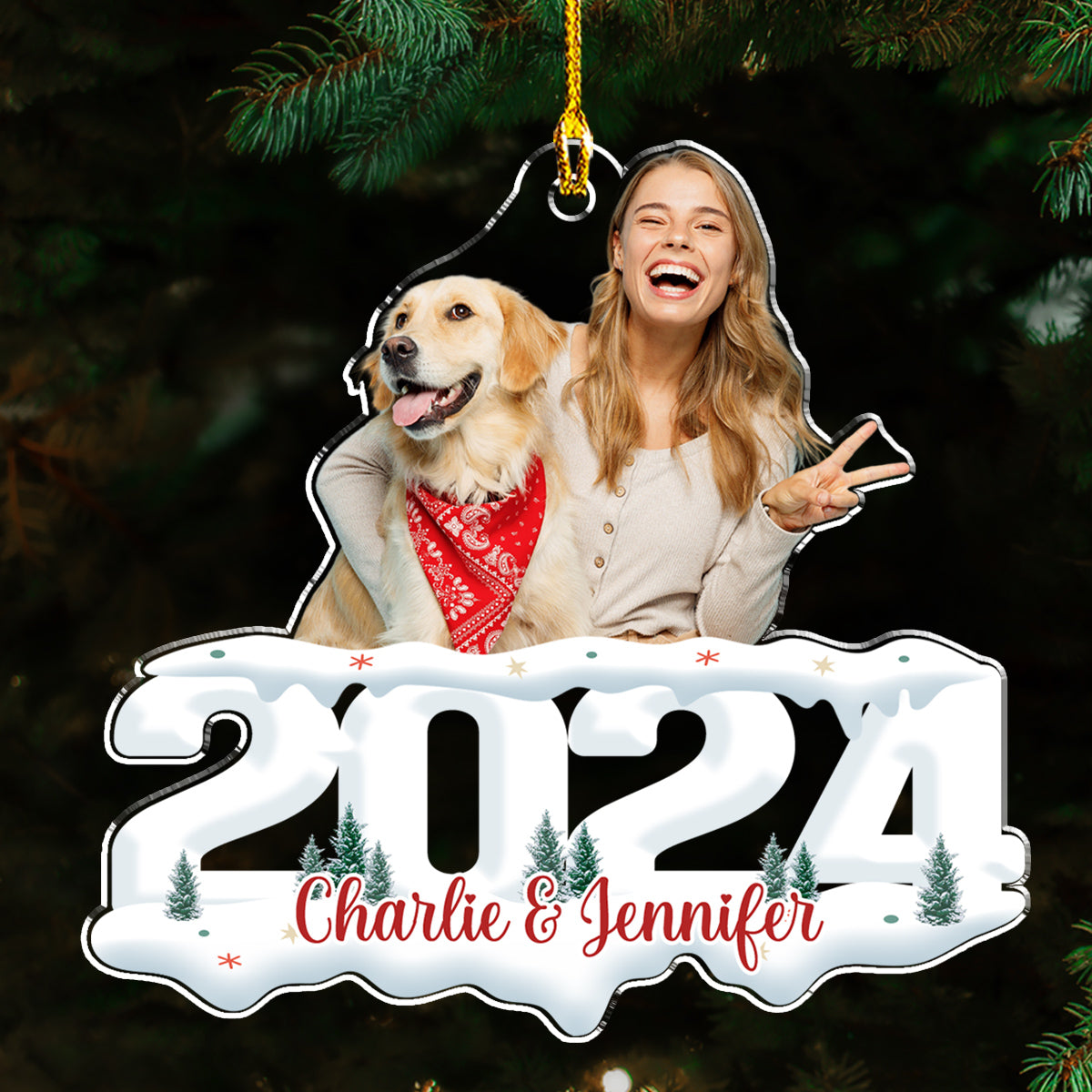 Custom Photo Pet & Human - Joy of Christmas 2024 - Personalized Custom Acrylic Ornament