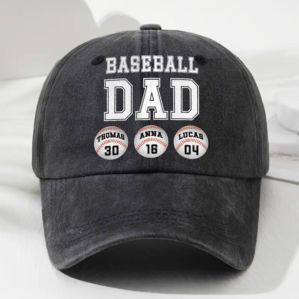 Baseball Dad - Personalized Custom Vintage Washed Denim Cap