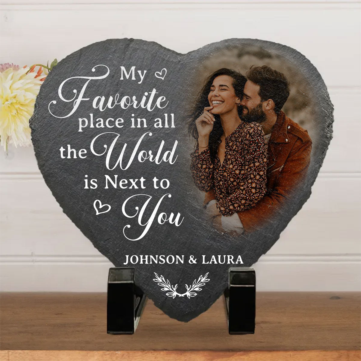 My Favorite Place In All The World Is Next To You - Personalized Custom Heart Shaped Stone