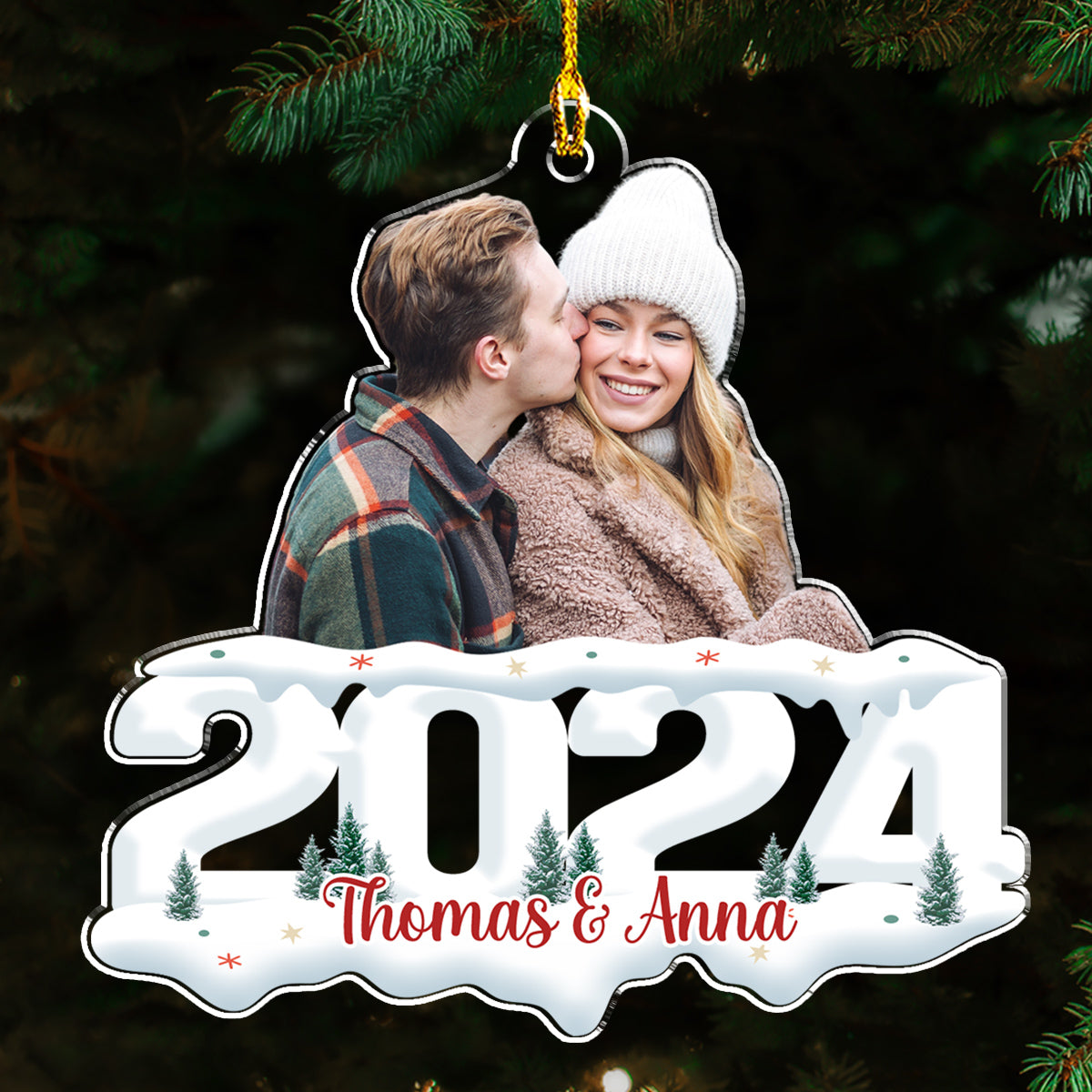 Custom Photo Couple - Joy of Christmas 2024 - Personalized Custom Acrylic Ornament