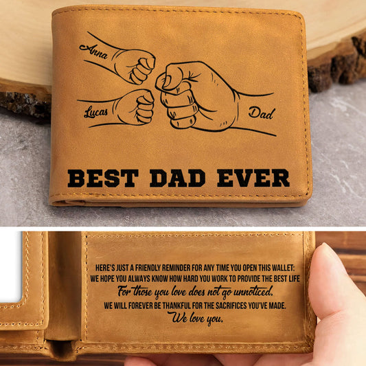 Fist Bump Dad - Personalized Custom Men Leather Wallet