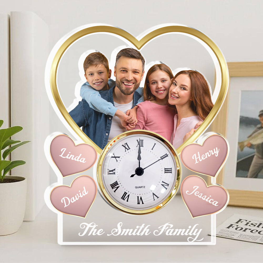 Heart Family Photo - Personalized Custom Acrylic Desk Clock Plaque
