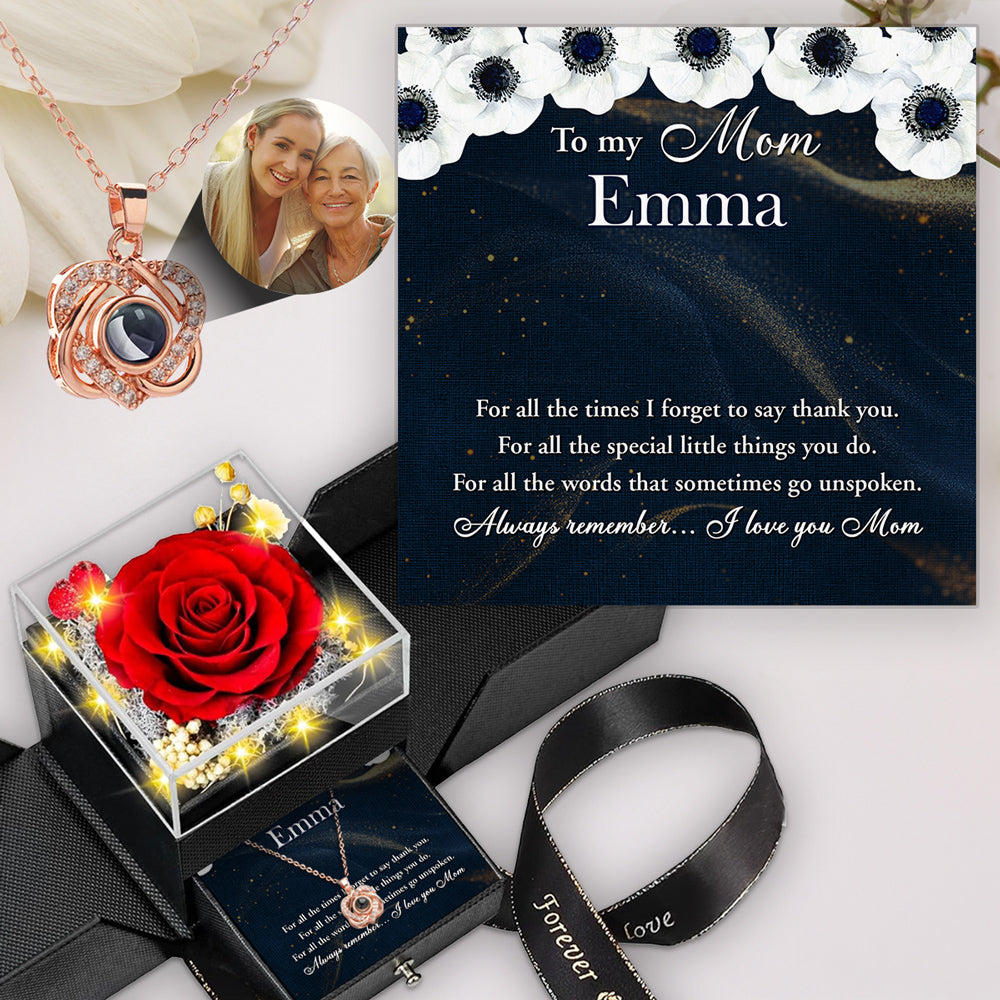 Always Remember - Personalized Custom Preserved Rose With Projection Necklace