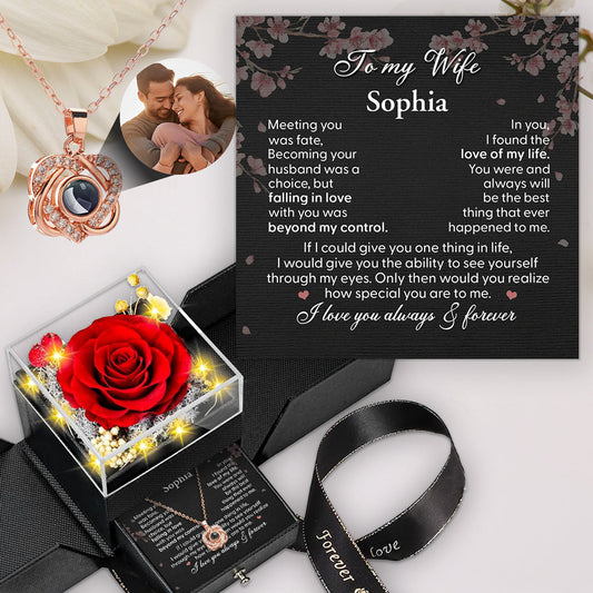 I Love You Always - Personalized Custom Preserved Rose With Projection Necklace