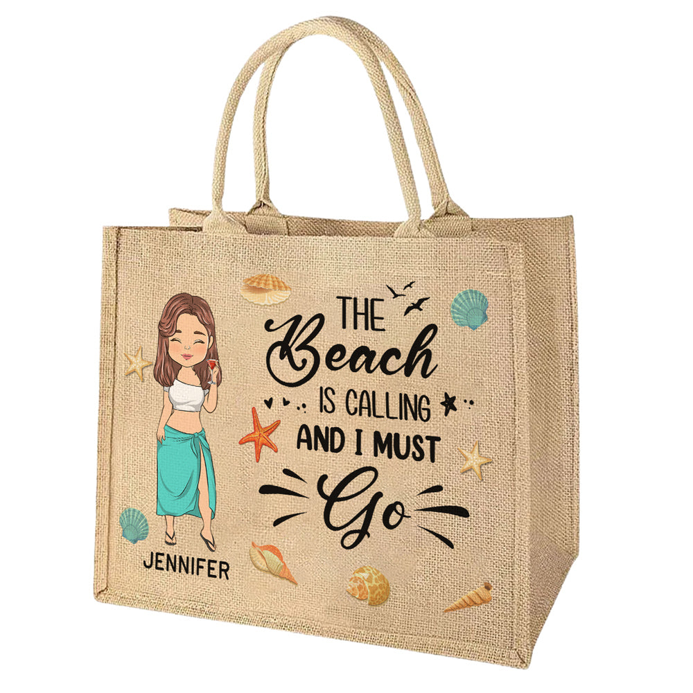 The Beach Is Calling And I Must Go - Personalized Custom Jute Tote Bag