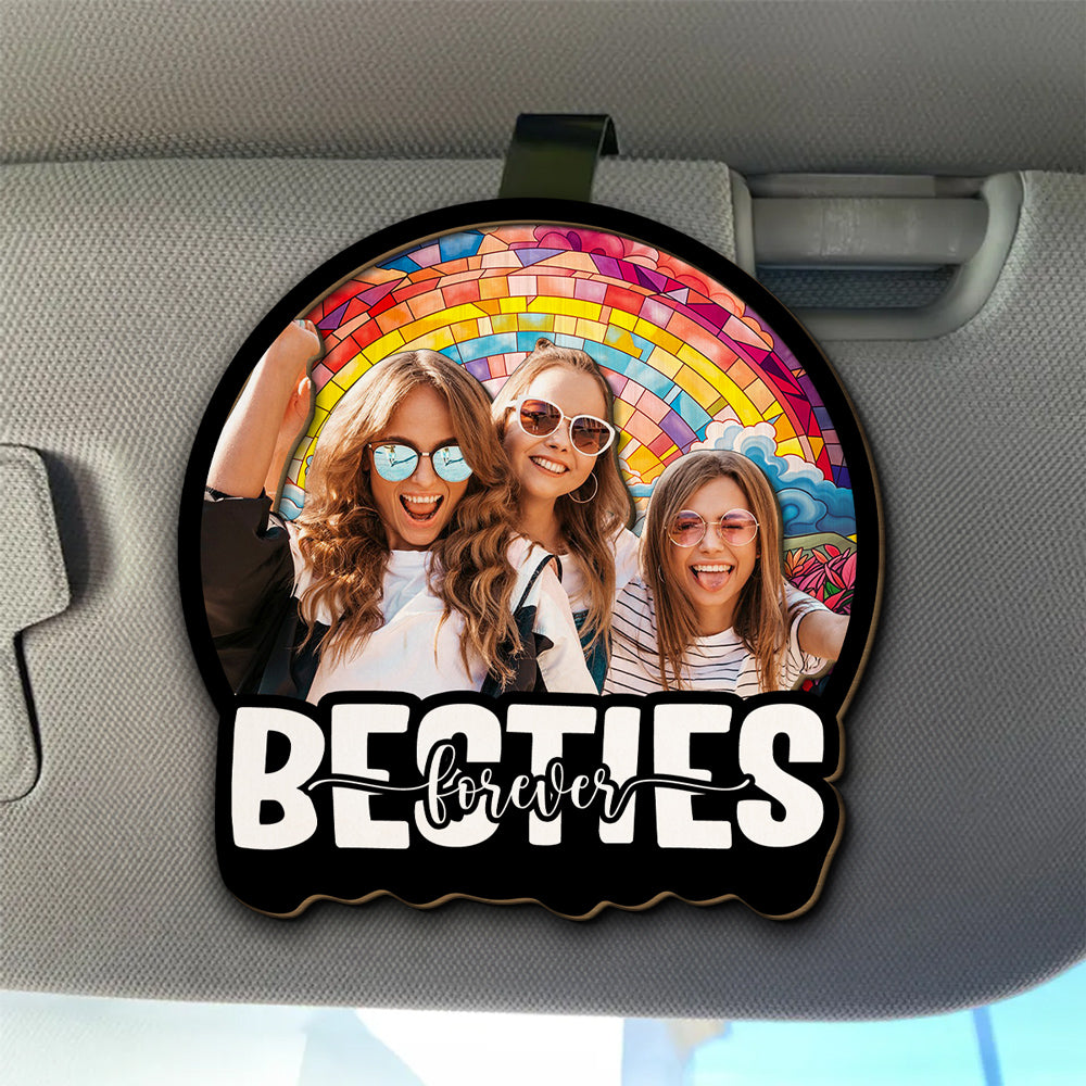 Besties Sitting Together Version Photo - Personalized Custom Car Visor Clip