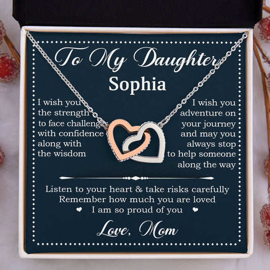 To My Daughter - Personalized Custom Interlocking Heart Necklace