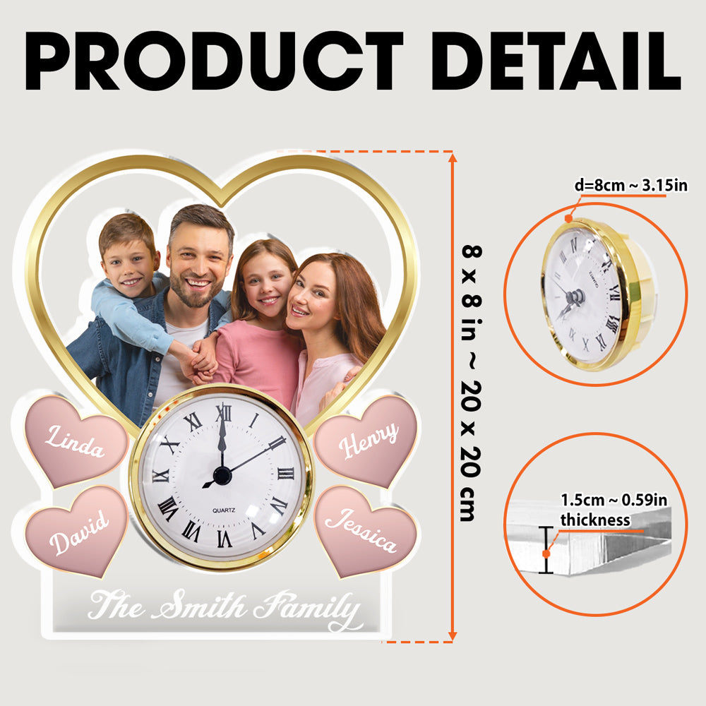 Heart Family Photo - Personalized Custom Acrylic Desk Clock Plaque