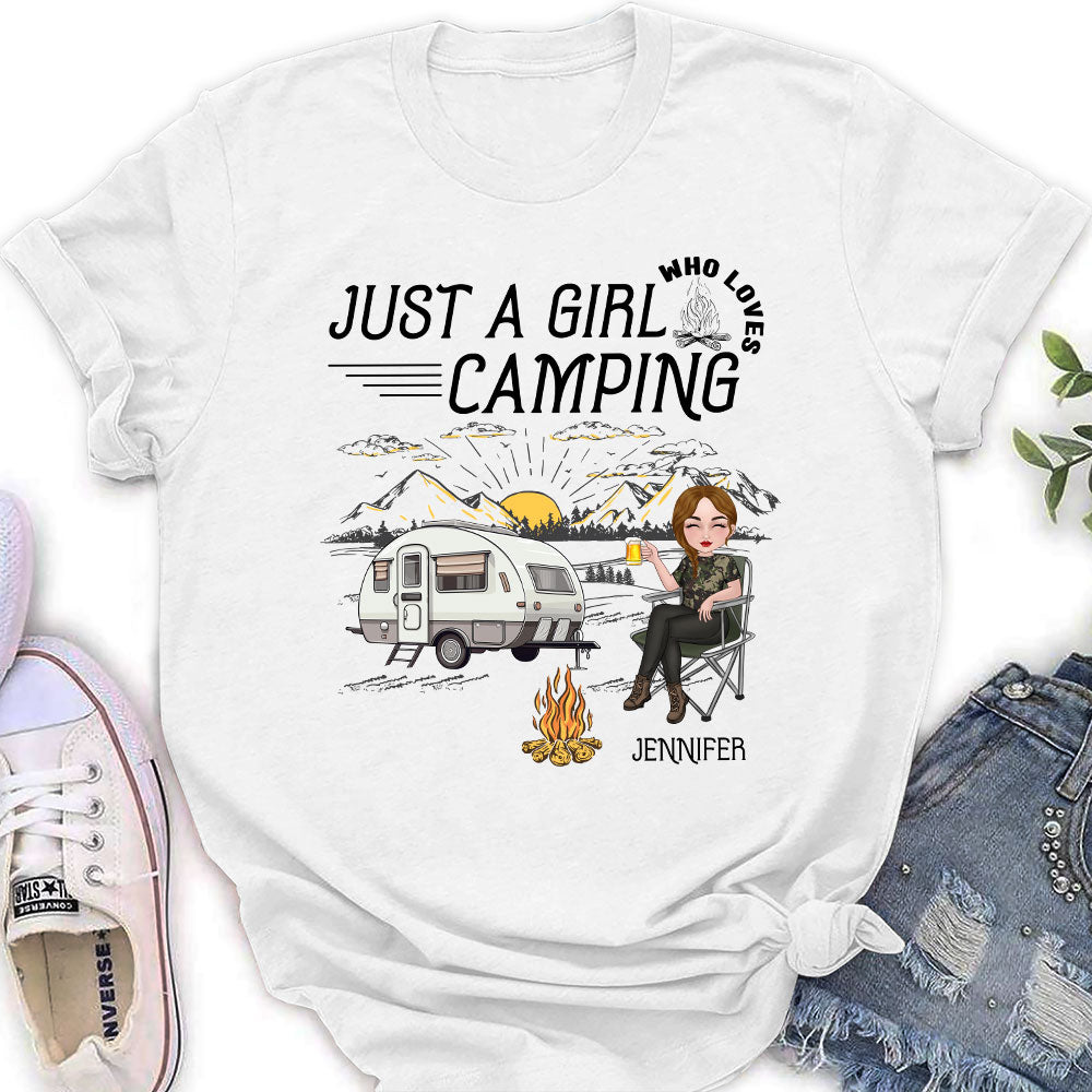 Girl Loves Camping - Personalized Custom Women's T-shirt