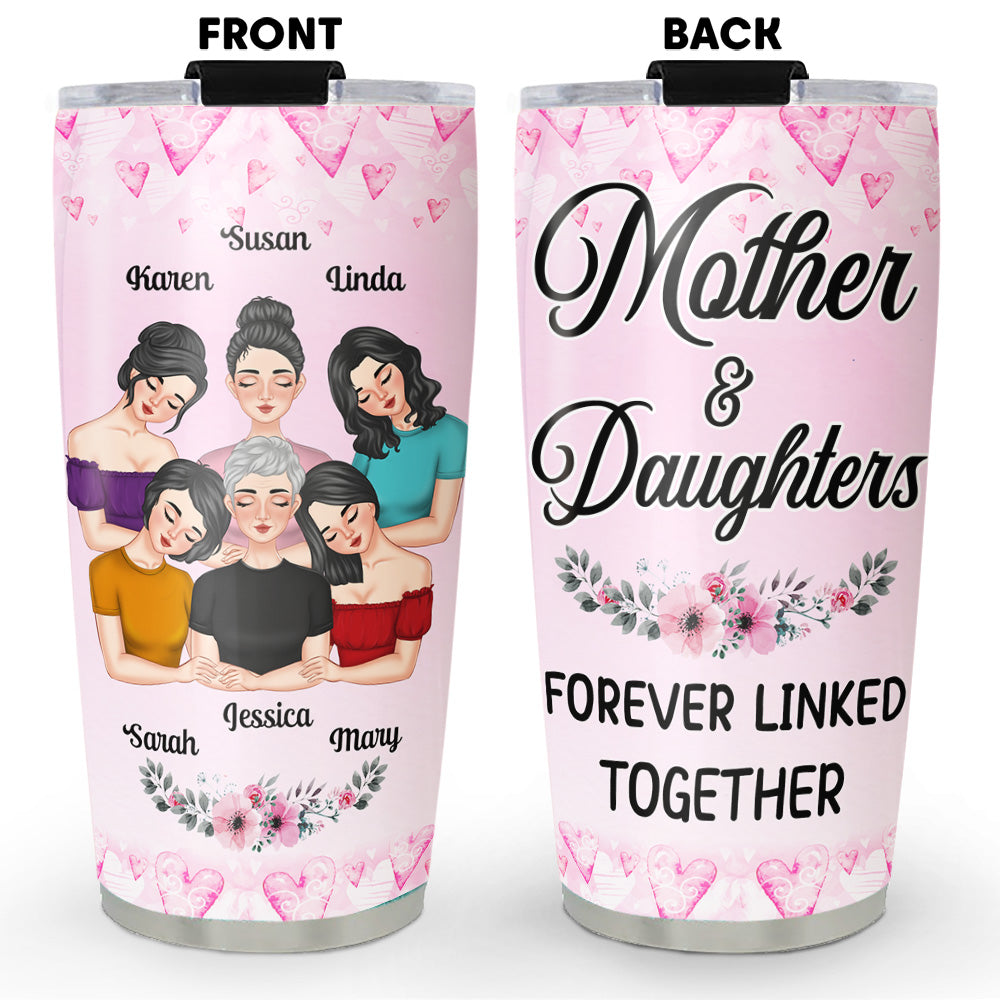Mother And Daughters Pink Heart - Personalized Custom Tumbler