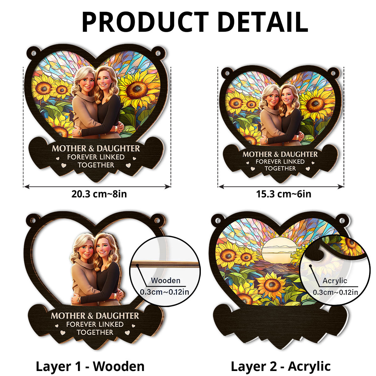 The Link Between Mother And Daughter Cartoon - Personalized Custom Suncatcher