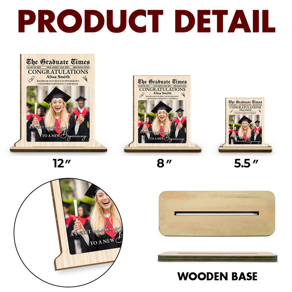 The Graduate Times - Personalized Custom 2-Layer Wood Plaque With Flat Base