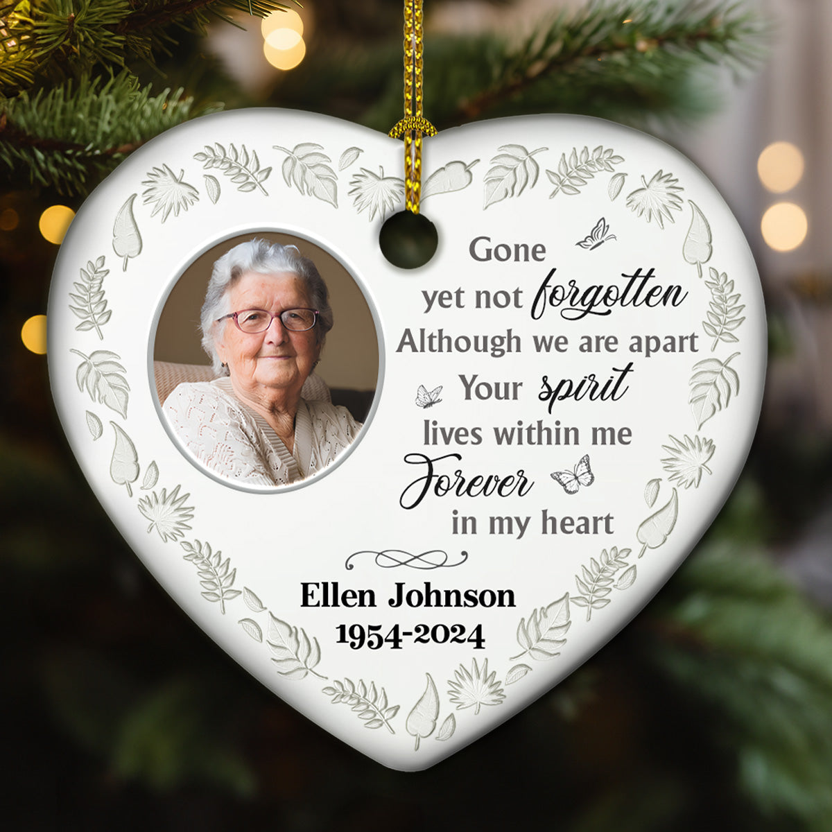 Gone Yet Not Forgotten - Personalized Custom Heart Ceramic Ornament