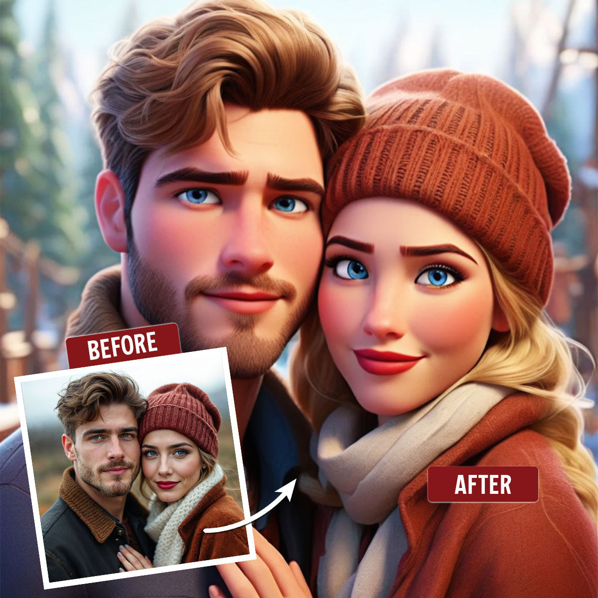 Couple Cartoon - Personalized Custom Wooden Plaque