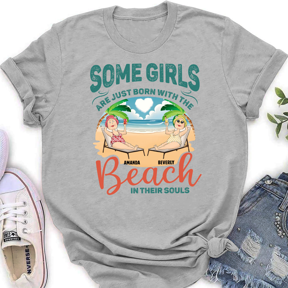 Born With The Beach In Their Souls - Personalized Custom Women's T-shirt