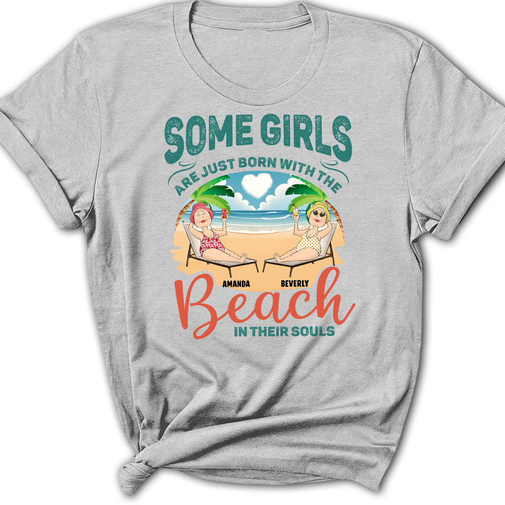 Born With The Beach In Their Souls - Personalized Custom Women's T-shirt