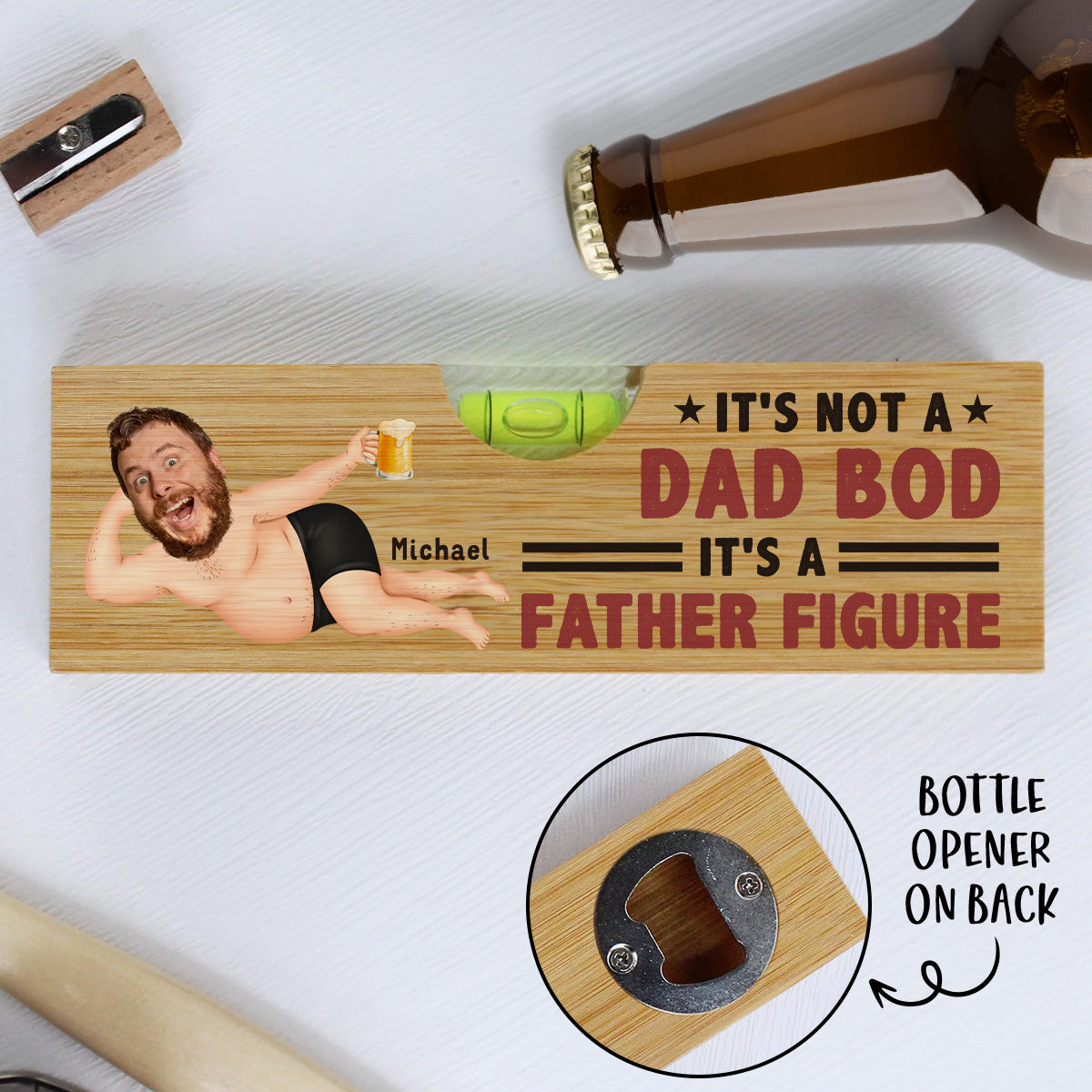 It Is A Father Figure - Personalized Custom Wooden Spirit Level Bottle Opener