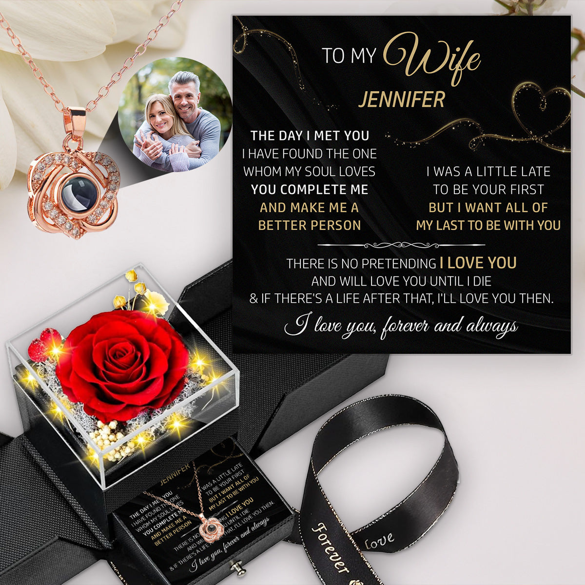 The Day I Met You - Personalized Custom Preserved Rose With Projection Necklace