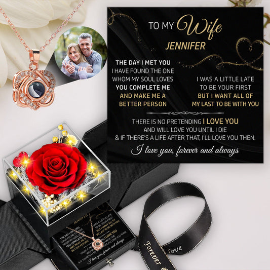 The Day I Met You - Personalized Custom Preserved Rose With Projection Necklace