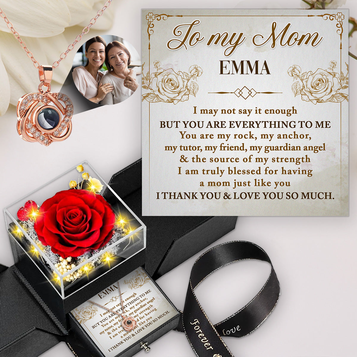 You Are Everything To Me - Personalized Custom Preserved Rose With Projection Necklace