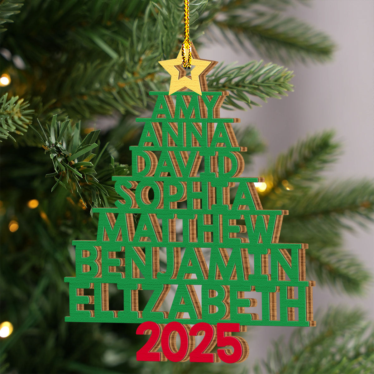 Family Names Holiday Tree - Personalized Custom Wood Ornament