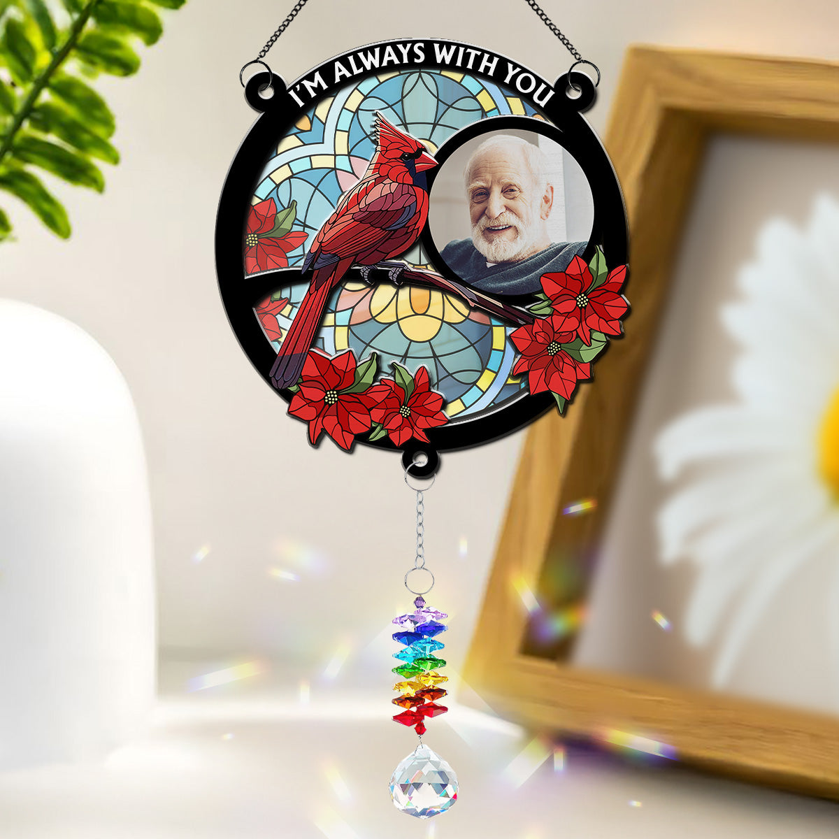 Always With You Memorial Heart - Personalized Custom Suncatcher With Crystal Rainbow Charm