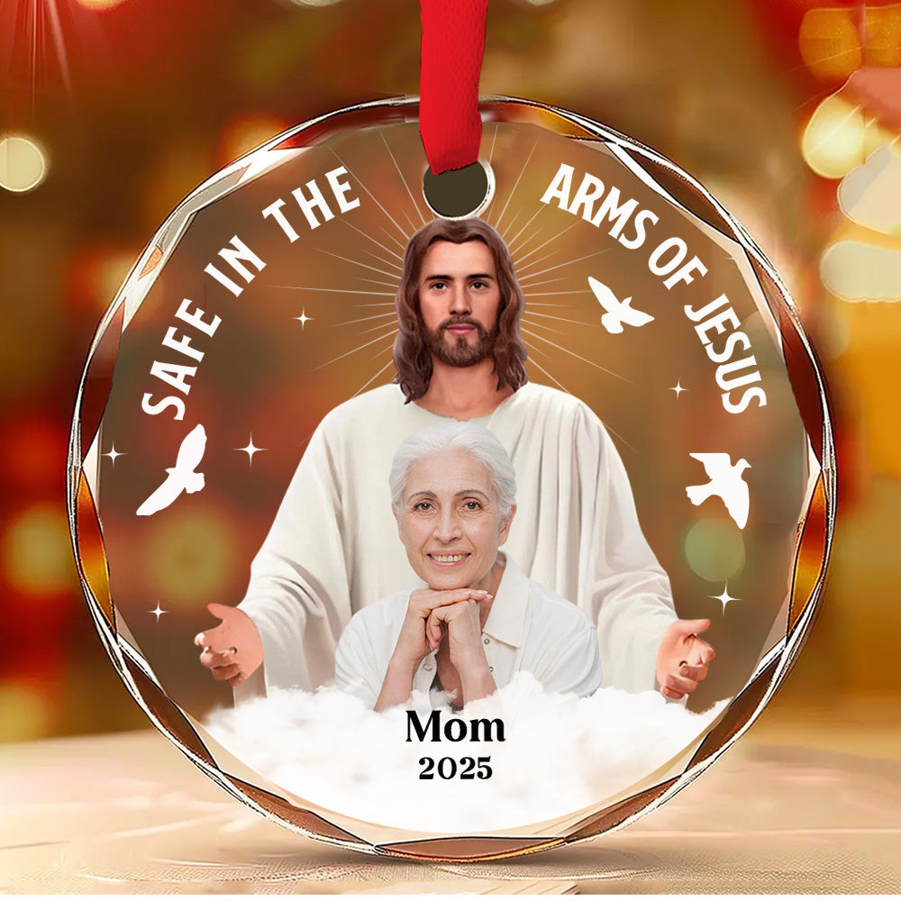 Safe In The Arms Of Jesus - Personalized Custom Glass Ornament