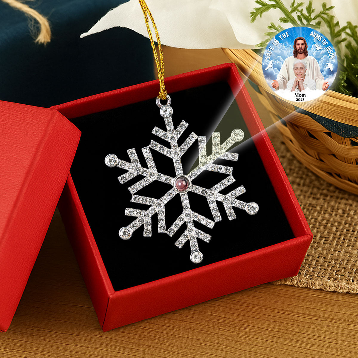 Safe In The Arms Of Jesus - Personalized Custom Photo Snowflake Projection Ornament