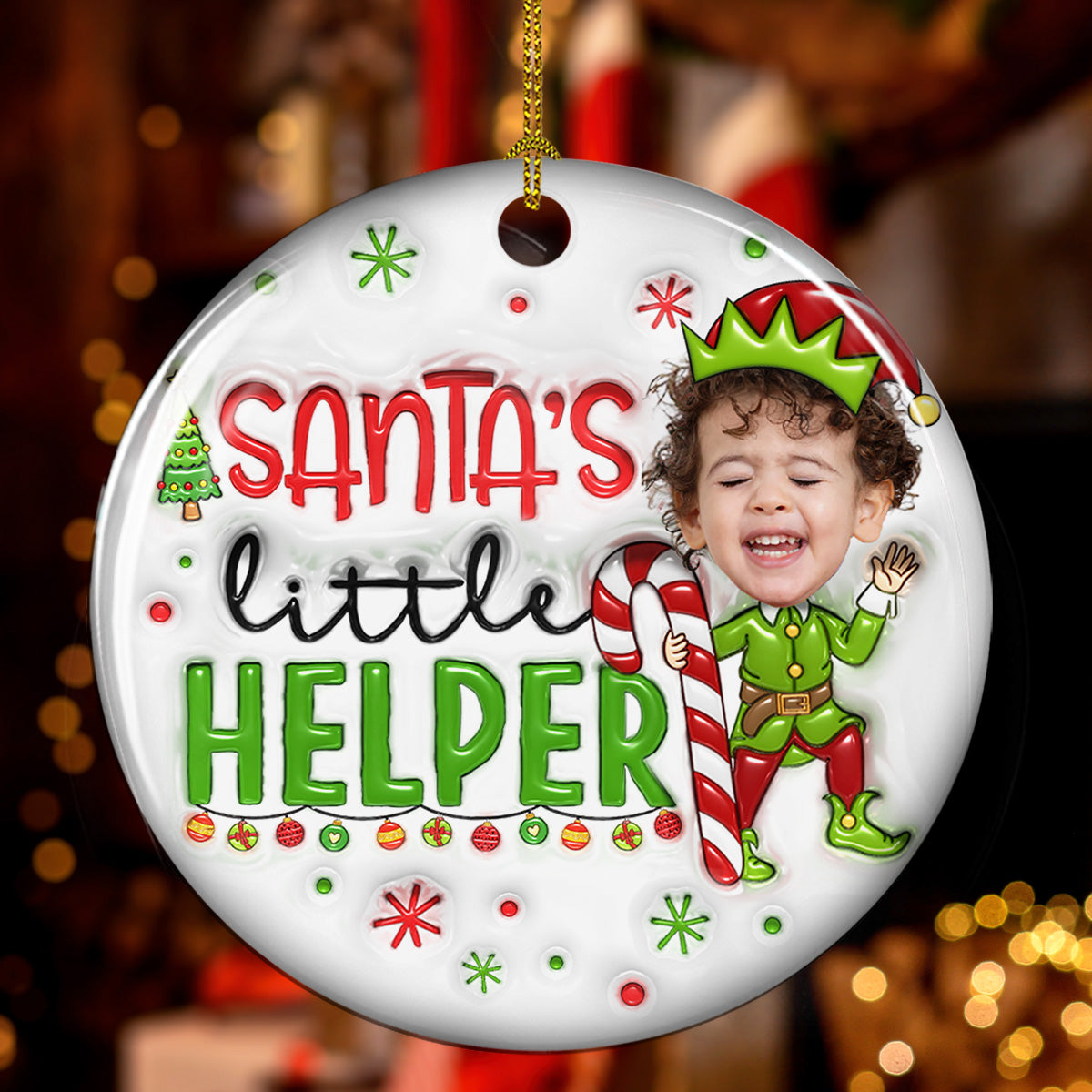 Santa Little Helper - Personalized Custom 3D Inflated Effect Ceramic Ornament