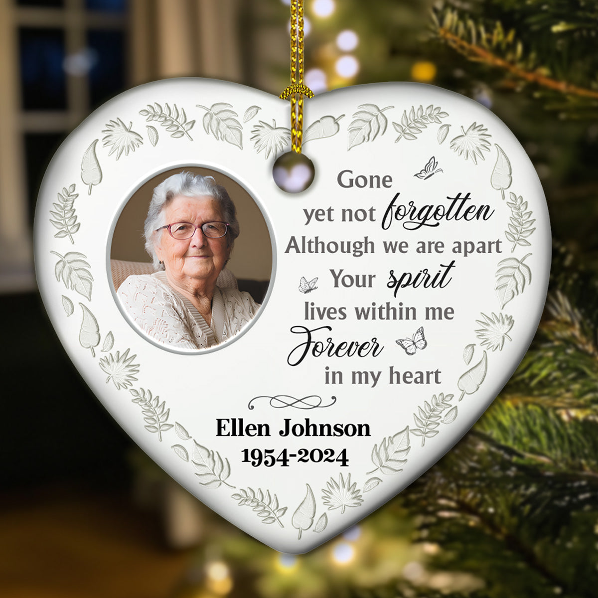 Gone Yet Not Forgotten - Personalized Custom Heart Ceramic Ornament