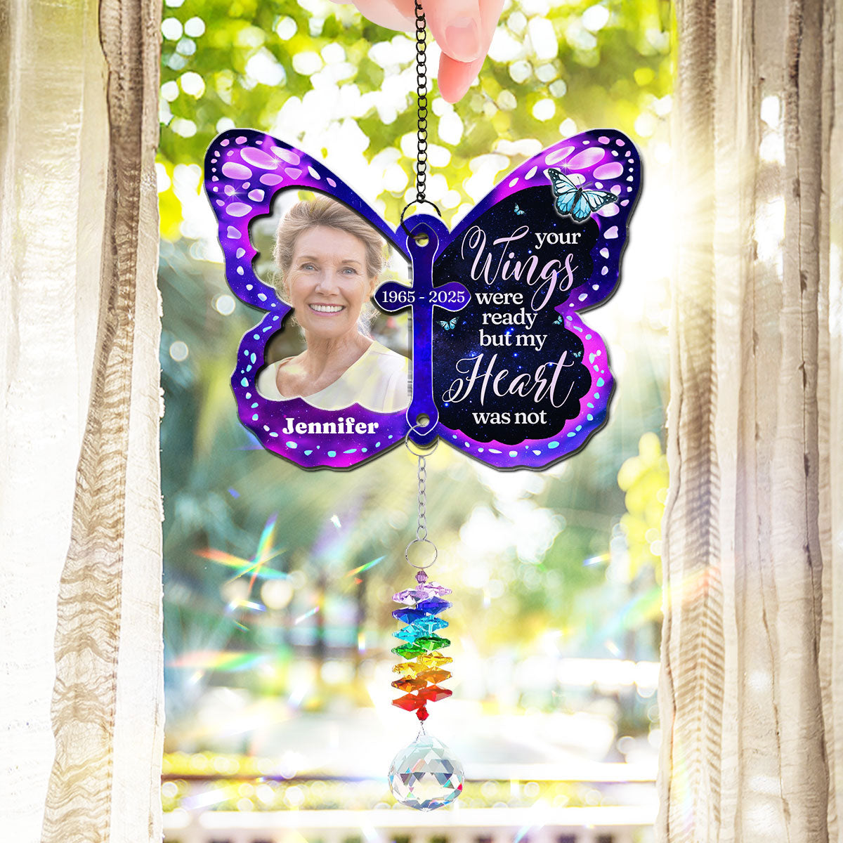 Your Wings Were Ready - Personalized Custom Suncatcher With Crystal Rainbow Charm