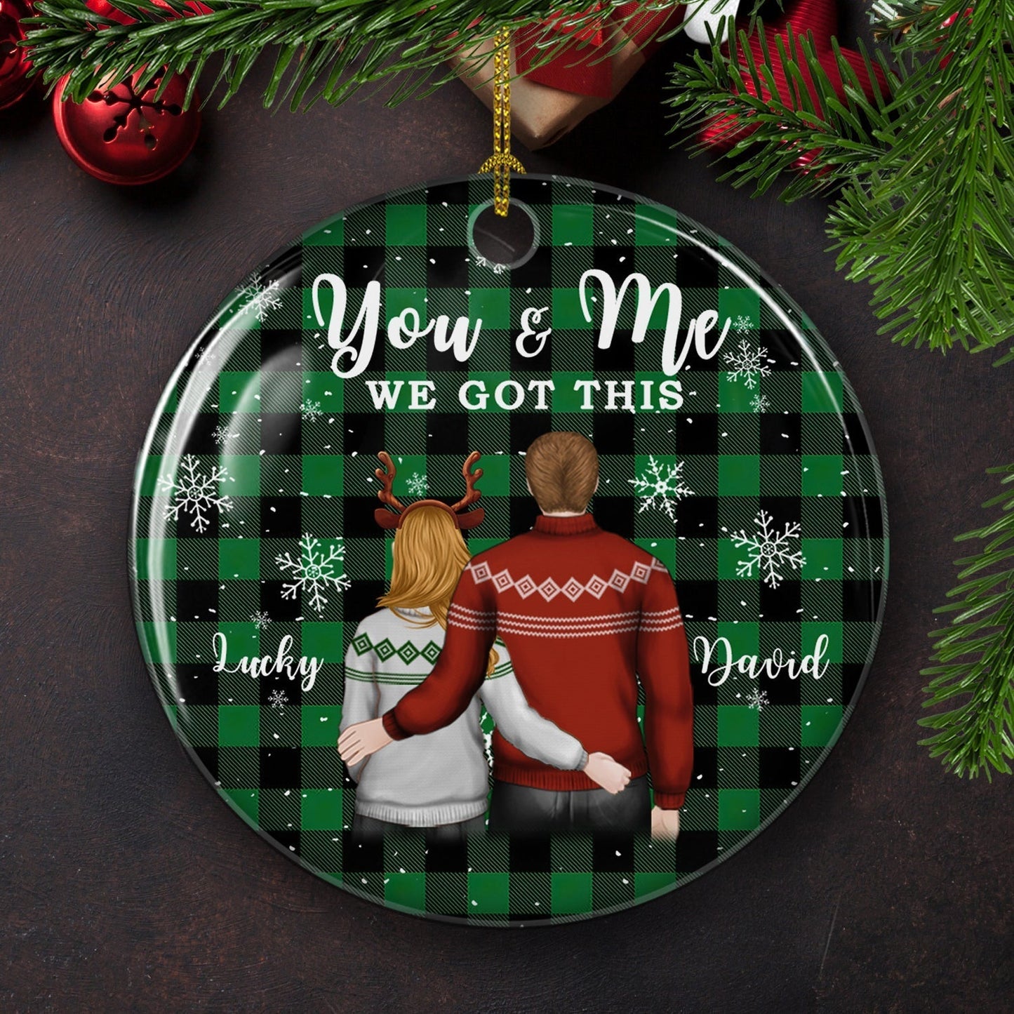 You And Me 2 - Personalized Custom Circle Ceramic Christmas Ornament