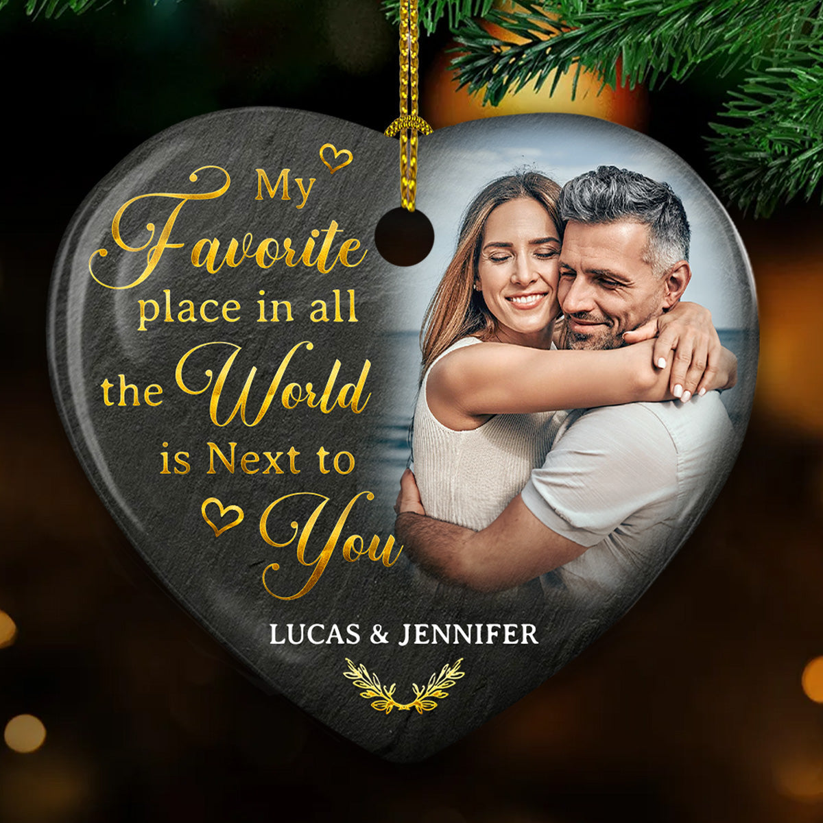 My Favorite Place Is Next To You - Personalized Custom Heart Ceramic Ornament