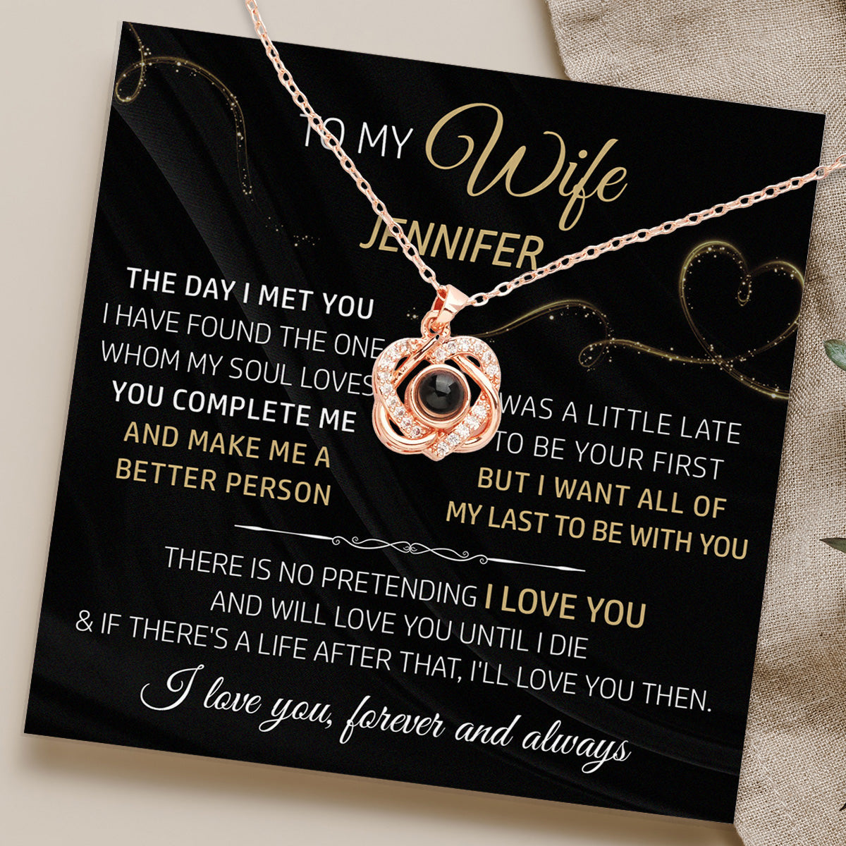 The Day I Met You - Personalized Custom Preserved Rose With Projection Necklace