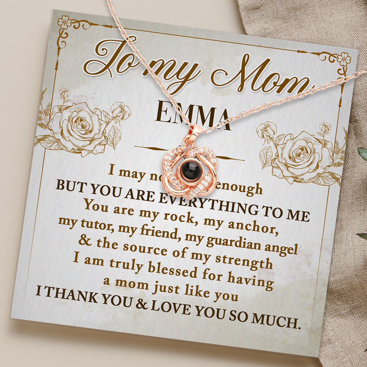You Are Everything To Me - Personalized Custom Preserved Rose With Projection Necklace