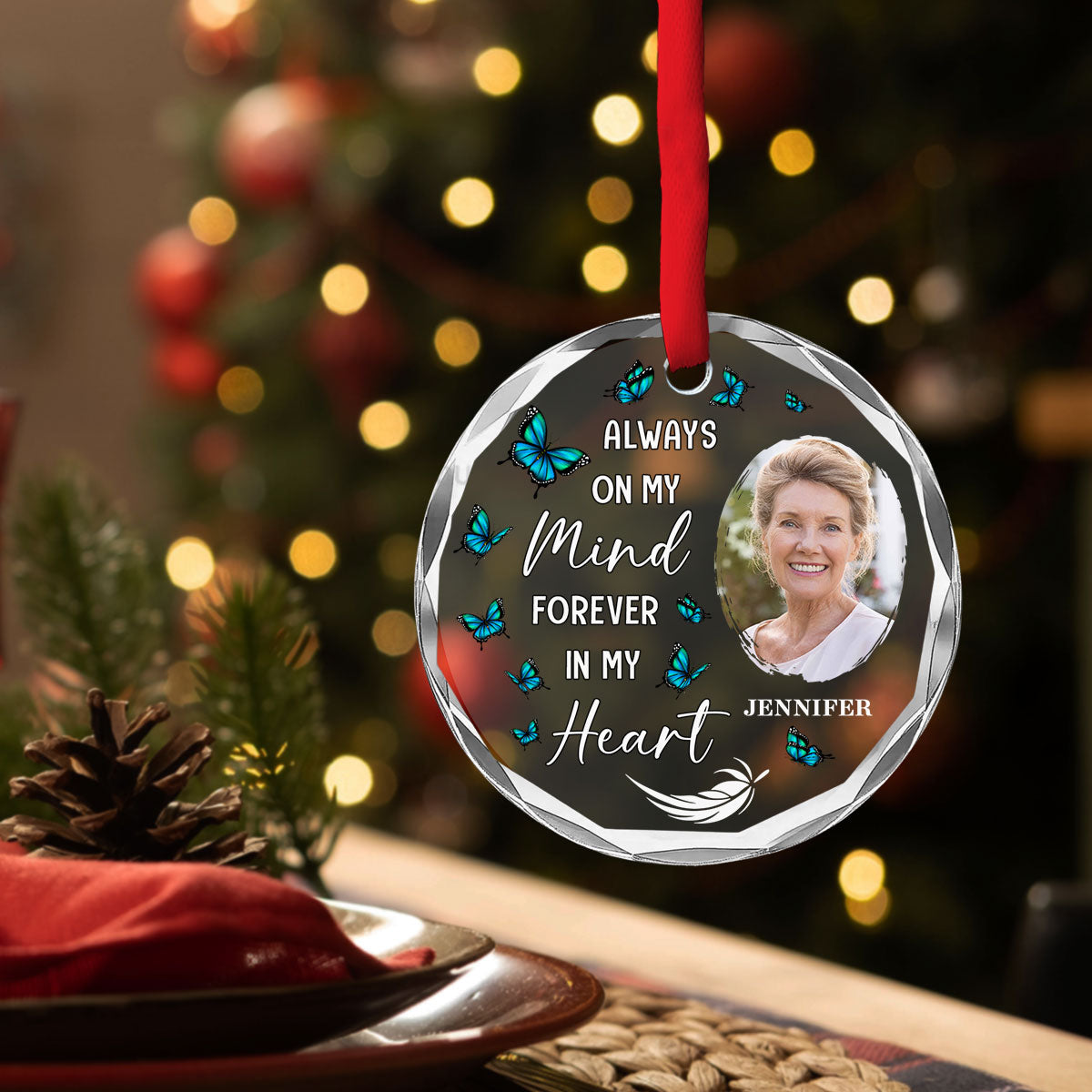 Always On My Mind - Personalized Custom Glass Ornament