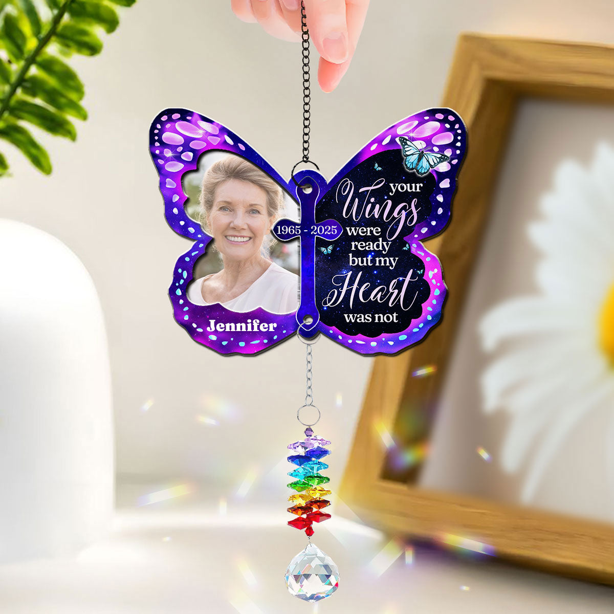 Your Wings Were Ready - Personalized Custom Suncatcher With Crystal Rainbow Charm